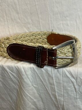 Kahala by Torino Polo Woven Stretch Braided Belt Cream Brown Leather 38-40”